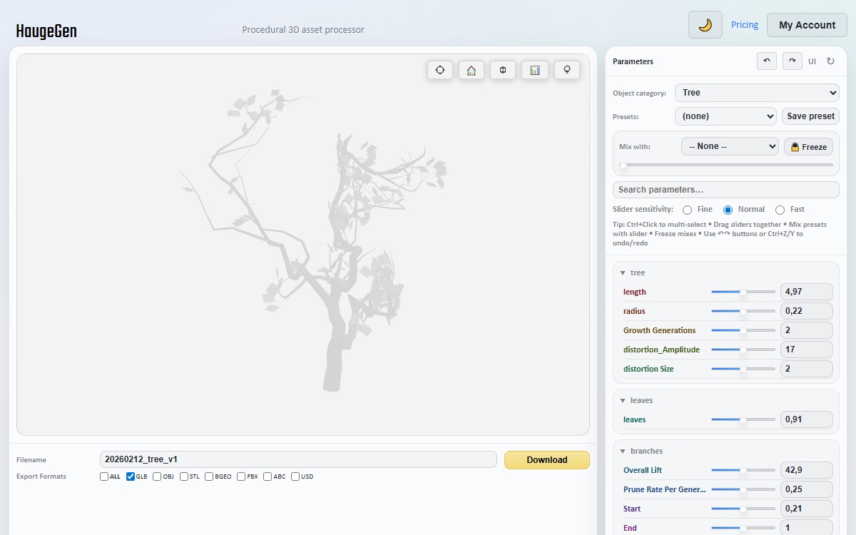 HaugeGen — Procedural 3D asset viewer
